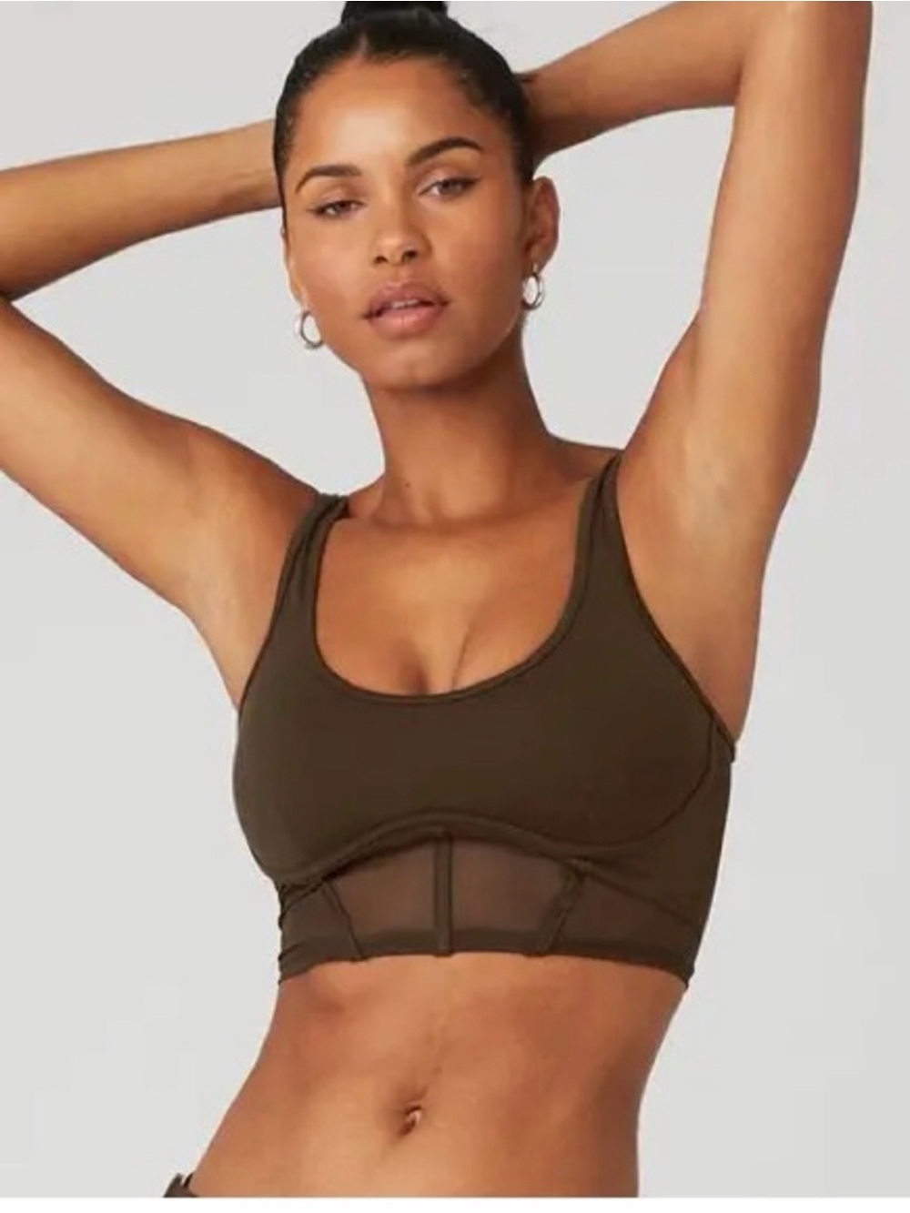 Alo Yoga Airbrush Mesh Corset Tank Top in the espresso colorway